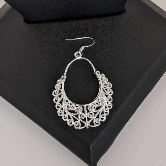 925 Sterling Silver Boho Drop  Ornate Filligree Earrings - Picture 4 of 5